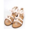 Dámske béžové sandále z eko kože na členku s klinmi, kód produktu 8666-PL