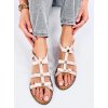 Dámske béžové sandále z eko kože na členku s klinmi, kód produktu 8666-PL