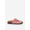 Ružové dámske šľapky z textilu s eko semišovou vložkou, kód produktu SS-132 PINK
