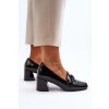 Dámske čierne lodičky s prírodnou kožou a stĺpovým podpätkom 58308 BK PT