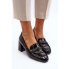 Dámske čierne lodičky s prírodnou kožou a stĺpovým podpätkom 58308 BK PT