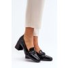 Dámske čierne lodičky s prírodnou kožou a stĺpovým podpätkom 58308 BK PT