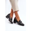 Dámske čierne lodičky s prírodnou kožou a stĺpovým podpätkom 58308 BK PT