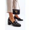 Dámske čierne lodičky s prírodnou kožou a stĺpovým podpätkom 58308 BK PT