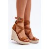 Hnedé dámske sandále z eko semišu na platforme a hrubšej podrážke, kód produktu H8-688 CAMEL