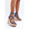 Modré dámske sandále z eko semišu na platforme a klinovom podpätku, kód produktu H8-688 BLUE