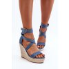Modré dámske sandále z eko semišu na platforme a klinovom podpätku, kód produktu H8-688 BLUE