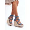 Modré dámske sandále z eko semišu na platforme a klinovom podpätku, kód produktu H8-688 BLUE