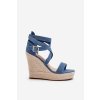 Modré dámske sandále z eko semišu na platforme a klinovom podpätku, kód produktu H8-688 BLUE