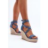 Modré dámske sandále z eko semišu na platforme a klinovom podpätku, kód produktu H8-688 BLUE