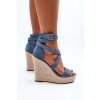 Modré dámske sandále z eko semišu na platforme a klinovom podpätku, kód produktu H8-688 BLUE