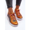Dámske oranžové kožené tenisky na platforme s rovnou podrážkou, kód produktu 06327-18/00-1 POMARAŃCZ