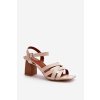 Béžové dámske sandále s eko kožou a stĺpovým podpätkom 7,5 cm, kód produktu H8-713 BEIGE