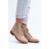 Béžové dámske členkové topánky z eko semišu s kvetinovým vzorom na plochej podrážke, HY66-136 IVORY