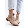 Béžové dámske členkové topánky z eko semišu s kvetinovým vzorom na plochej podrážke, HY66-136 IVORY