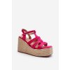 Ružové dámske sandále s platformou a klinom EKO semišové, kód produktu H8-689 FUSHIA
