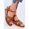 Dámske hnedé sandále z eko semišu na členku, 6-9 cm podpätok, kód HH-22