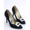 Dámske čierne lodičky s kamienkami na ihloвом podpätku 9 cm, textilný materiál JC3002
