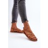 Dámske hnedé sandále z eko kože na plochej podrážke, kód produktu NN274013 CAMEL