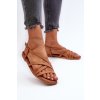 Dámske hnedé sandále z eko kože na plochej podrážke, kód produktu NN274013 CAMEL