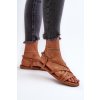 Dámske hnedé sandále z eko kože na plochej podrážke, kód produktu NN274013 CAMEL