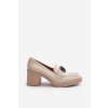 Dámske béžové poltopánky z eko kože s nízkym podpätkom a slip-on zapínaním, kód produktu RMR2394D-4 BEŻ