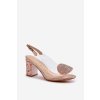 Ružové dámske sandále na stĺpovom podpätku s prírodnou koženou stielkou MR38-812 ROSE