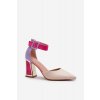 Dámske viacfarebné lodičky z eko semišu na stĺpovom podpätku, kód produktu 0695 MULTI