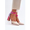 Dámske viacfarebné lodičky z eko semišu na stĺpovom podpätku, kód produktu 0695 MULTI