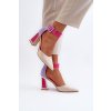 Dámske viacfarebné lodičky z eko semišu na stĺpovom podpätku, kód produktu 0695 MULTI