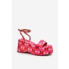 Ružové dámske sandále na platforme a klinovom podpätku s nastaviteľnou prackou, textil, TH-2 FUSCHIA