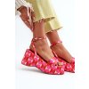 Ružové dámske sandále na platforme a klinovom podpätku s nastaviteľnou prackou, textil, TH-2 FUSCHIA