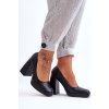 Dámske čierne lodičky s hrubým opätkom na rovnej podrážke z eko kože N045 BLACK