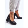 Dámske čierne lodičky s hrubým opätkom na rovnej podrážke z eko kože N045 BLACK