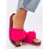 Ružové dámske šľapky z eko kože s kvetinovým vzorom, otvorené špičky, kód produktu ZX6055