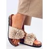 Béžové dámske šľapky z eko semišu s kvetinovým vzorom, HG-106