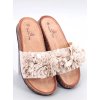 Béžové dámske šľapky z eko semišu s kvetinovým vzorom, HG-106
