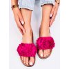 Ružové dámske šľapky z eko semišu s kvetinovým vzorom, HG-106