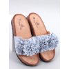 Dámske modré šľapky z eko semišu s kvetinovým vzorom, HG-106