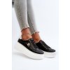 Dámske čierne kožené tenisky na plošej podrážke s prírodnou kožou, kód produktu Y138 BLACK