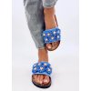 Dámske modré šľapky z eko kože s kvetinovým vzorom a kamienkami, kód produktu 929