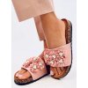 Ružové dámske šľapky z eko kože s kvetinovým vzorom a kamienkami, kód produktu 929