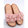 Ružové dámske šľapky z eko kože s kvetinovým vzorom a kamienkami, kód produktu 929
