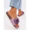 Fialové dámske šľapky z eko semišu s kvetinovým vzorom, kód produktu ZX6053