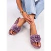 Fialové dámske šľapky z eko semišu s kvetinovým vzorom, kód produktu ZX6053