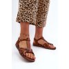 Hnedé dámske sandále z eko kože na rovnej podrážke, kód produktu SK071H BRĄZOWY