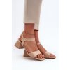 Béžové dámske sandále z eko semišu na 6 cm podpätku s nastaviteľnou prackou, LT33-10 BEIGE
