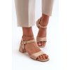 Béžové dámske sandále z eko semišu na 6 cm podpätku s nastaviteľnou prackou, LT33-10 BEIGE