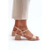 Béžové dámske sandále z eko semišu na 6 cm podpätku s nastaviteľnou prackou, LT33-10 BEIGE