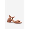 Hnedé dámske sandále z eko semišu na nízkom podpätku, LT33-10 CAMEL
